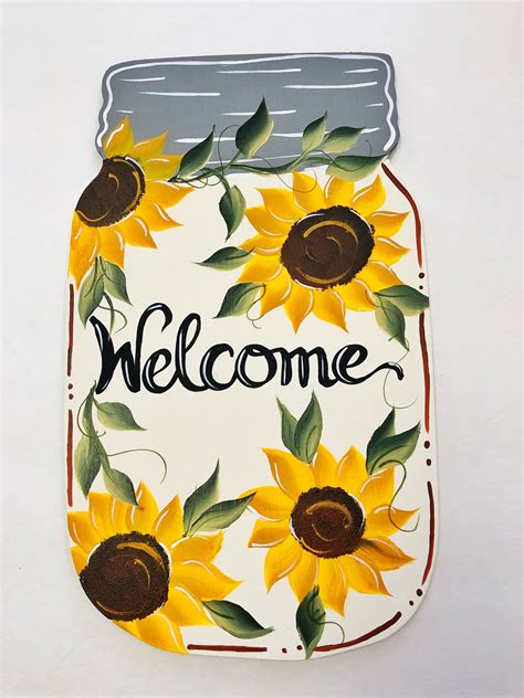 Sunflower Welcome Wreath Sign Mason Jar Wreath Sign Fall Wreath Sign