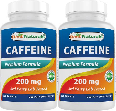 2 Pack Best Naturals Caffeine 200 Mg 120 Tablets Non Habit Proven No Crash Or Jitters Total