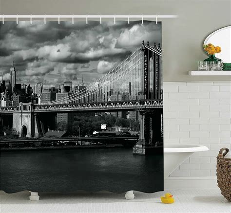 New York Shower Curtain Black And White Panorama Of New York City