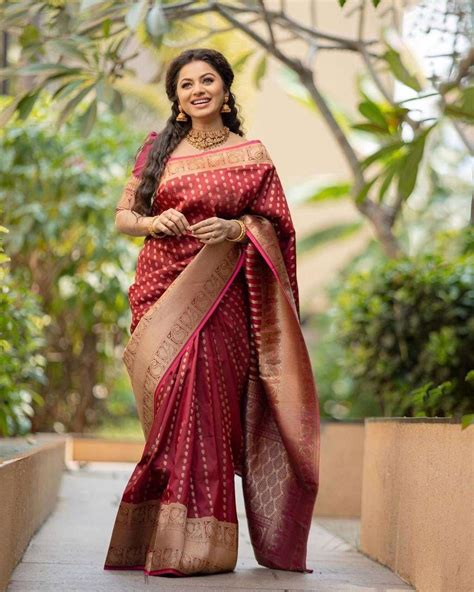 Maroon Color Soft Banarasi Silk Wedding Look Saree Collection