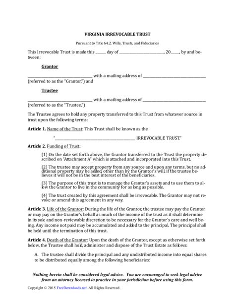 Download Virginia Irrevocable Living Trust Form Pdf Rtf Word