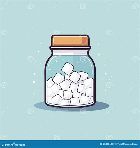 Vector Of A Glass Jar Filled With Ice Cubes On A Blue Background Stock