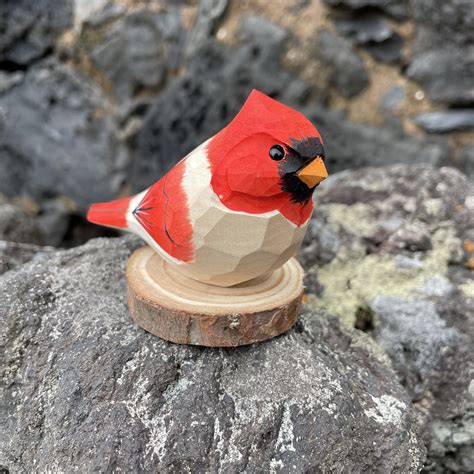 Wooden Northern Cardinal Bird North American Cardinal Bird Figurine ...