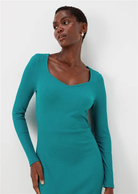 Et Vous Green Ribbed Dress Womens