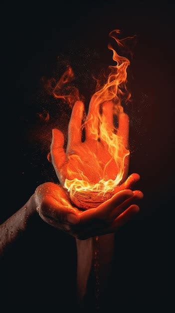 Premium Photo | Fire palm hand magic trick hold illustration picture AI generated art