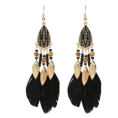 Long Dangle Earrings Boho Earrings Feather Earrings Nature Earrings