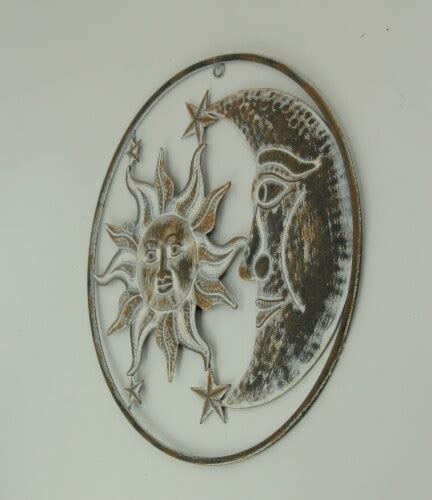 Distressed Metal Art Celestial Sun And Moon Indoor Outdoor Wall