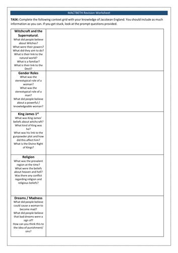 Macbeth Revision Worksheets Teaching Resources