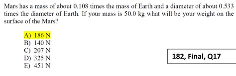 Solved Mars has a mass of about 0.108 times the mass of | Chegg.com