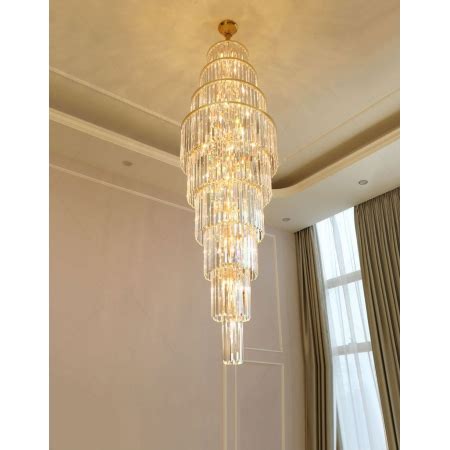 Lustre Dourado Cristais Transparente E M Para P Direito Duplo