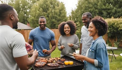 african american family  friends  fun   outdoor barbecue