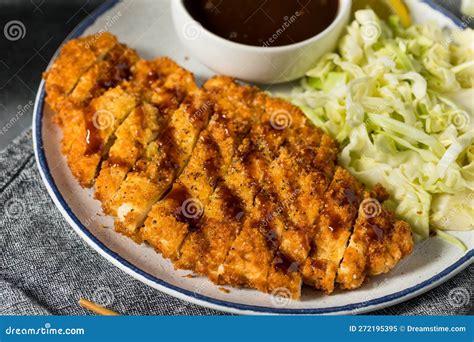 Homemade Japanese Chicken Katsu With Cabbage Stock Image Image Of