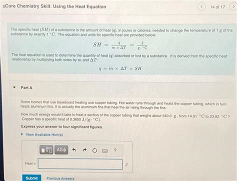 Solved Pm Core Chemistry Skill Using The Heat Equation Chegg