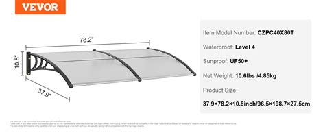 Vevor Window Door Awning Canopy X Upf Polycarbonate Entry