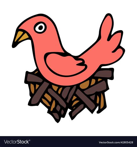 Cartoon Doodle Linear Bird In The Nest Royalty Free Vector