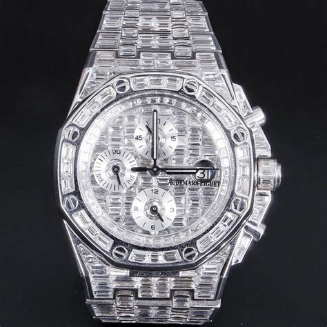 Full Iced Out VVS Baguette Diamond Stainless Steel White Gold Plated