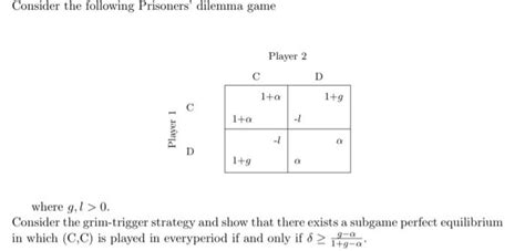 Solved Consider The Following Prisoners Dilemma Game Player Chegg