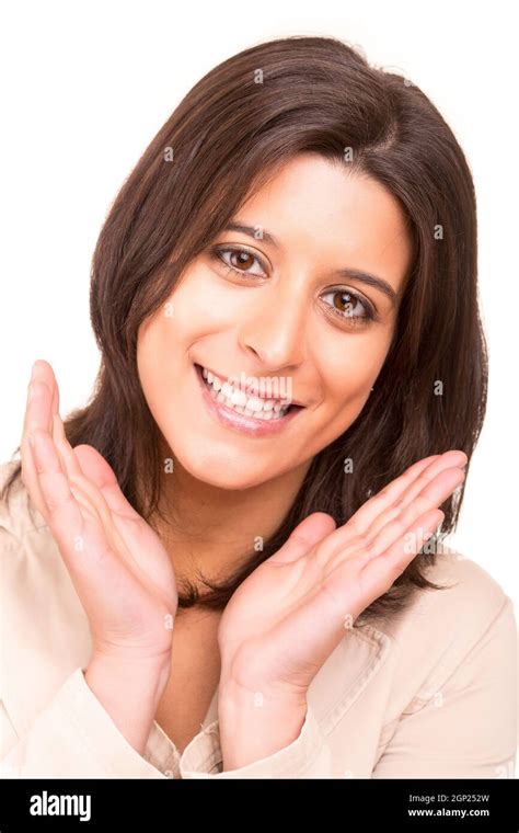 Young Beautiful Woman Portrait Isolated Over White Background Stock