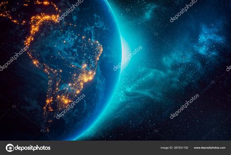 City Lights South America Continents Night Outer Space Rendering