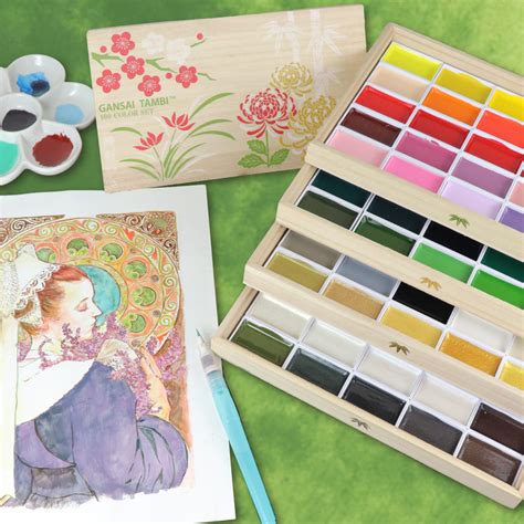 Watercolor Set Gansai Tambi In Wooden Box Kuretake 100 Colors