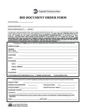 Fillable Online Mta Bid Document Order Form Mta Info Mta Fax Email