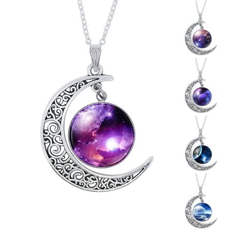 Fashion Purple Nebula Space Universe Women Galaxy Crescent Moon