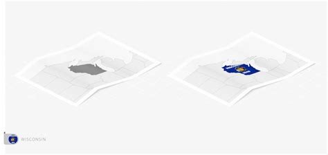 Conjunto De Dos Mapas Realistas De Wisconsin Con Sombra La Bandera Y El