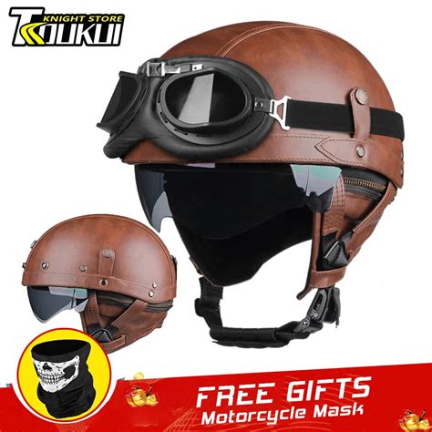 Yeni Motosiklet Kask Retro Alman DOT Onayl Moto Kask Vintage Yar M Kask