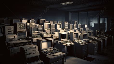 Many Old Computers In A Dark Room Background, Picture Of Computers, Computer, Picture Background ...