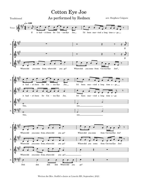 Cotton Eye Joe Rednex Satb Sheet Music For Soprano Alto Tenor Bass Voice And More