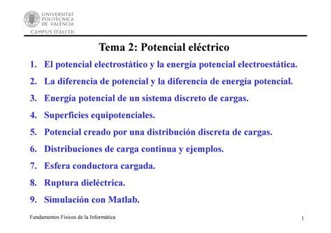 Tema Fisica El Potencial Electrosttico Y La Energ A Potencial