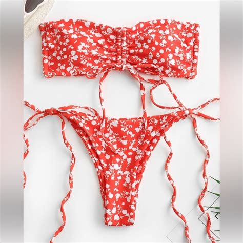 Zaful Swim Multiway Ditsy Print Cinched String Bikini Poshmark