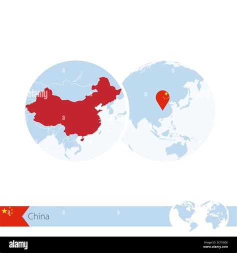 China On World Globe With Flag And Regional Map Of China Vector