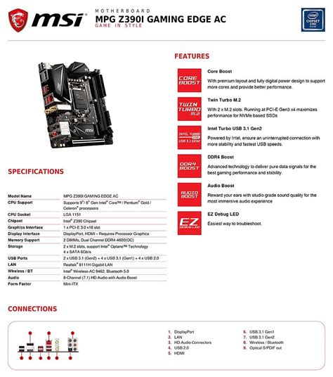 MSI Z390i Gaming Edge AC LGA 1151 Mini ITX Motherboard