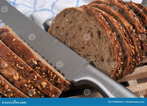 Sliced French Seed Bread With A Knife Close Up Stock Image Image Of Seeds Slice 272865953