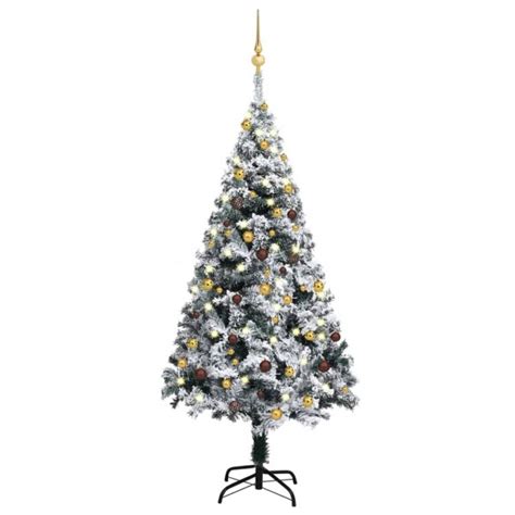 Árbol de Navidad preiluminado con luces y bolas verde 150 cm