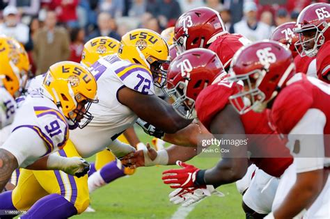 A General View Of Action Between The Lsu Tigers Defensive Line And