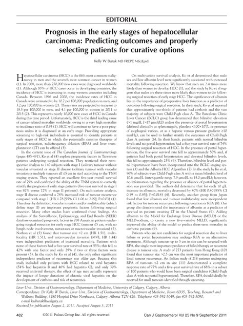 (PDF) Prognosis in the Early Stages of Hepatocellular Carcinoma: Predicting Outcomes and ...