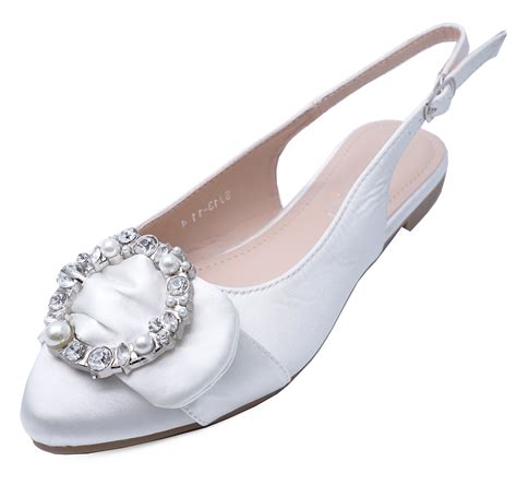 WOMENS WHITE SATIN BRIDESMAID WEDDING BRIDAL BRIDE PARTY FLAT SHOES ...