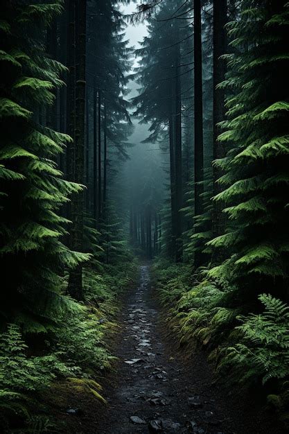 Um Caminho Na Floresta No Nevoeiro Foto Premium