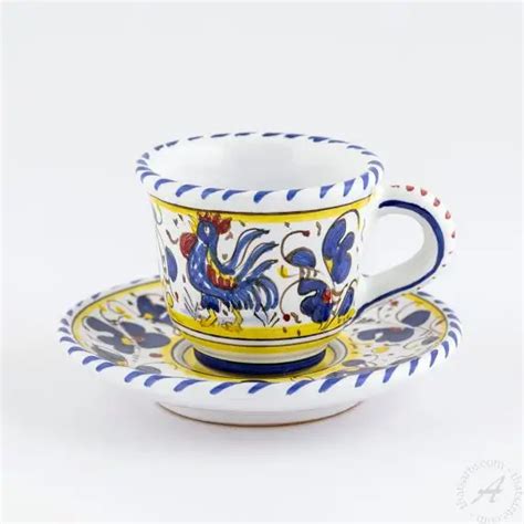 Espresso Cup Saucer Galletto Blu L Antica Deruta Italian Dinnerware