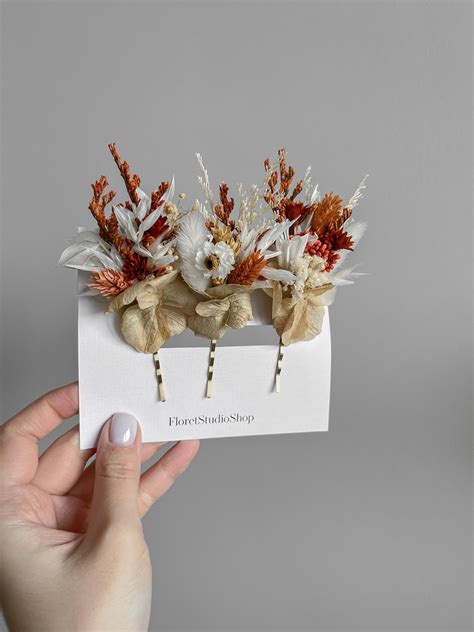 Set of Terracotta Hair Pins, Fall Flower Hair Pins, Floral Hair Pin ...