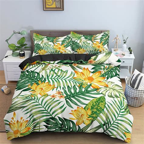 Tropical Plant Leaves Duvet Cover Set Luxury Cozy Bedding Set Twin