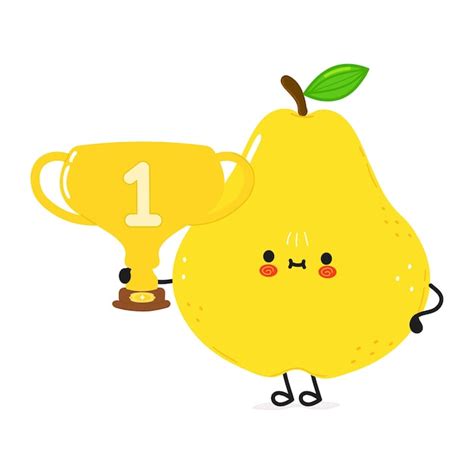 Premium Vector Cute Funny Pear Hold Gold Trophy Cup