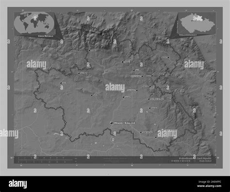 Kralovehradecky Region Of Czech Republic Grayscale Elevation Map With Lakes And Rivers