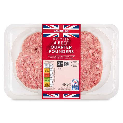 Ashfields Beef Quarter Pounders 454g 4 Pack Hellosupermarket