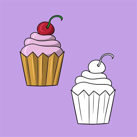 Conjunto De Imagens De Cupcake Delicioso Creme Delicado E Desenho