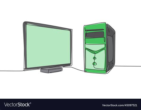 Single continuous line drawing of cpu computer Vector Image