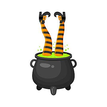 Halloween Witch Legs In Cauldron With Green Potion Isolated Vector