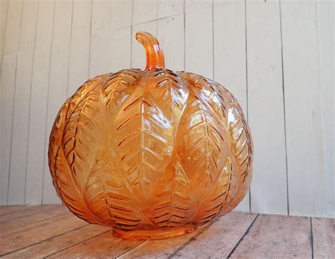 Vintage Orange Glass Pumpkin Figurine Luminary Halloween Thanksgiving Decor